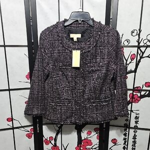 MICHAEL Michael Kors Tweed Jacket - Black Purple Snap Button Size 8‎ NWT